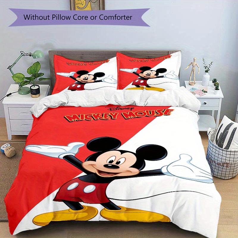 3pcs Colorblock Mickey Mouse Bedding Set, Including 1 Quilt Cover and 2 Pillow Shams, Without Filling, Soft and Comfortable Home Bedroom W011