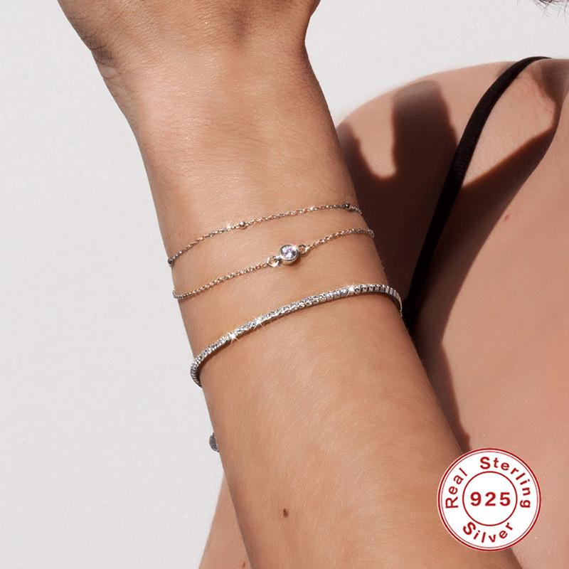 S925 Sterling Silver Tennis Chain Slightly Inlaid Temperament Daily Fashionable Trend Bracelet Casual Women'S Jewelry