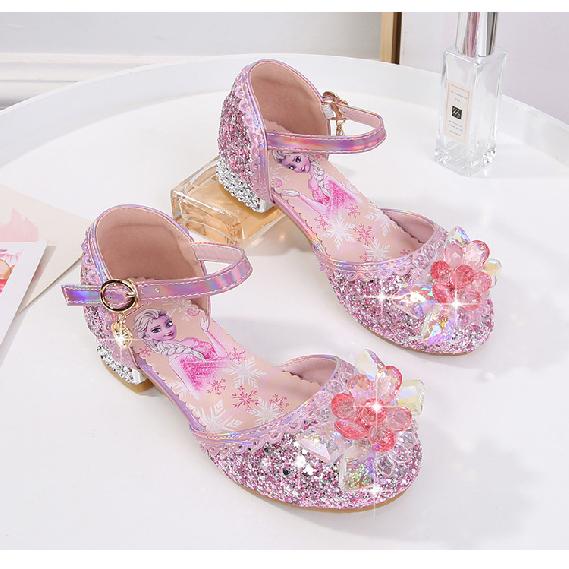 Girls' Sandals Fashion New Spring Autumn Summer High Heel Elsa Closed-Toe Girls' Little Princess Elsa Crystal Children's Shoes