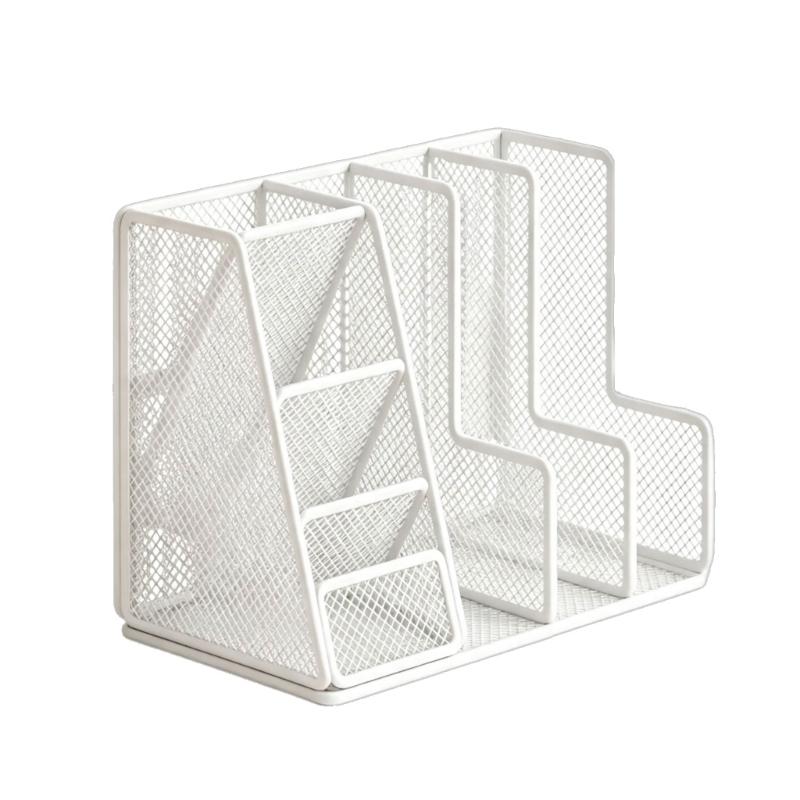 Office Desk File Rack Metal Paper Holder with Split Sections and Side Storage for Study Table Use and Home Desks