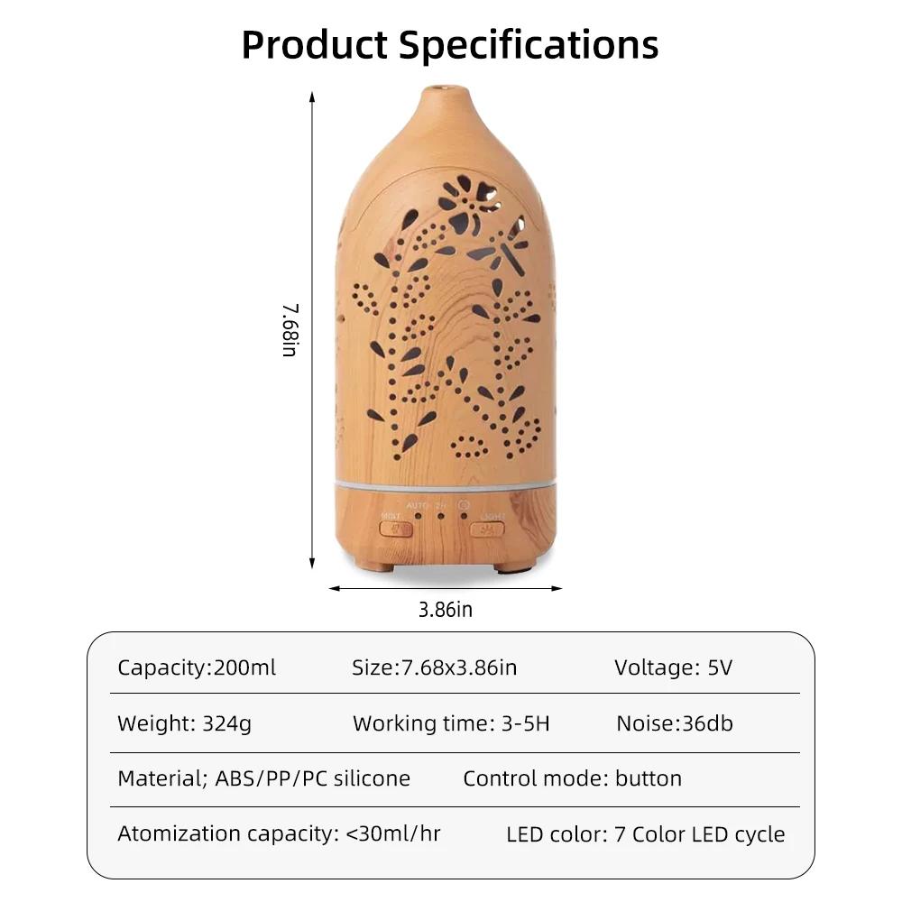 7 Farben LED Aromatherapie Diffusor Lavendel Hohl Design, Ultra Leise, Automatische Abschaltung für Zuhause & Büro