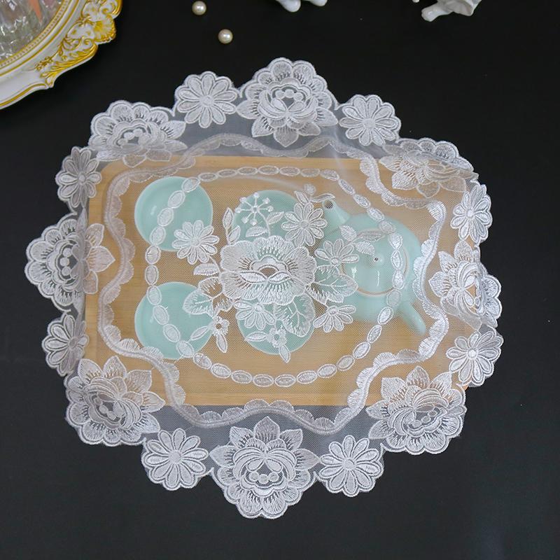 Round Mesh Rose Flower Embroidery Table Cloth Cover Wedding Tablecloth Dining Kitchen Christmas Table Decoration and Accessories