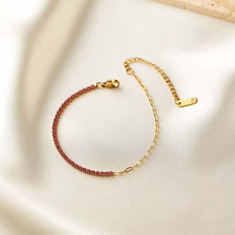 Luxury Colorful Cubic Zirconia Tennis Bracelets For Women Girls Stainless Steel Gold Color Splicing Chain Bracelet Jewelry Gifts