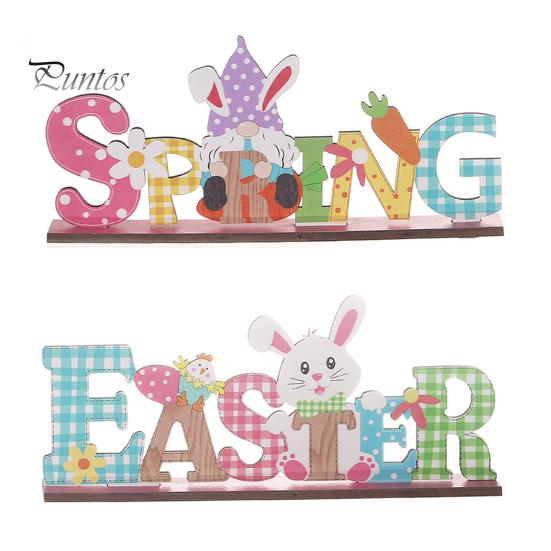 Ornamento pasquale in legno dai colori vivaci, motivo a gnomo con fiore e coniglio, decorazione da tavolo per la casa e le feste.