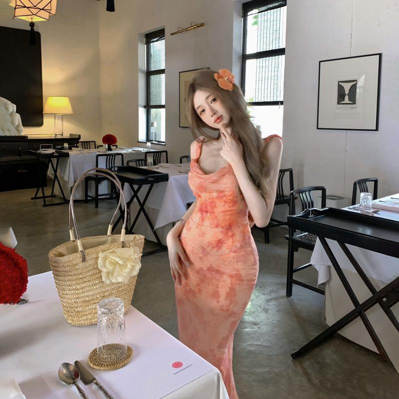 Pure Desire Sexy Design Feeling Bow Halter Seaside Vacation Romantic French Pink Waist Hip Dress Summer