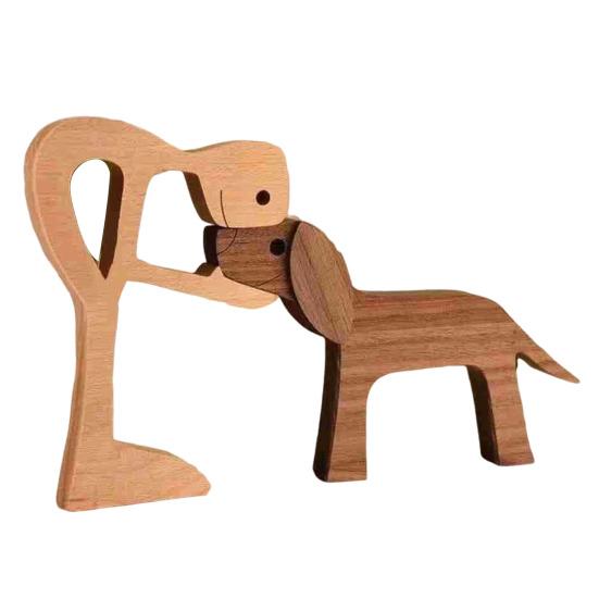 Dog Wooden Sculpture Pet Memorial Gift Dog And Man Woman Statue Home Decor Puppy