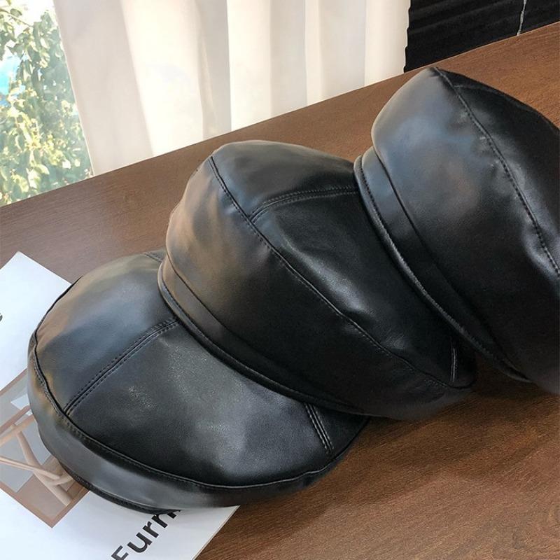 Chapeau d'automne pour femmes, chapeau octogonal polyvalent, béret rétro en cuir mettant en valeur le petit visage, chapeau de peintre de printemps et d'automne