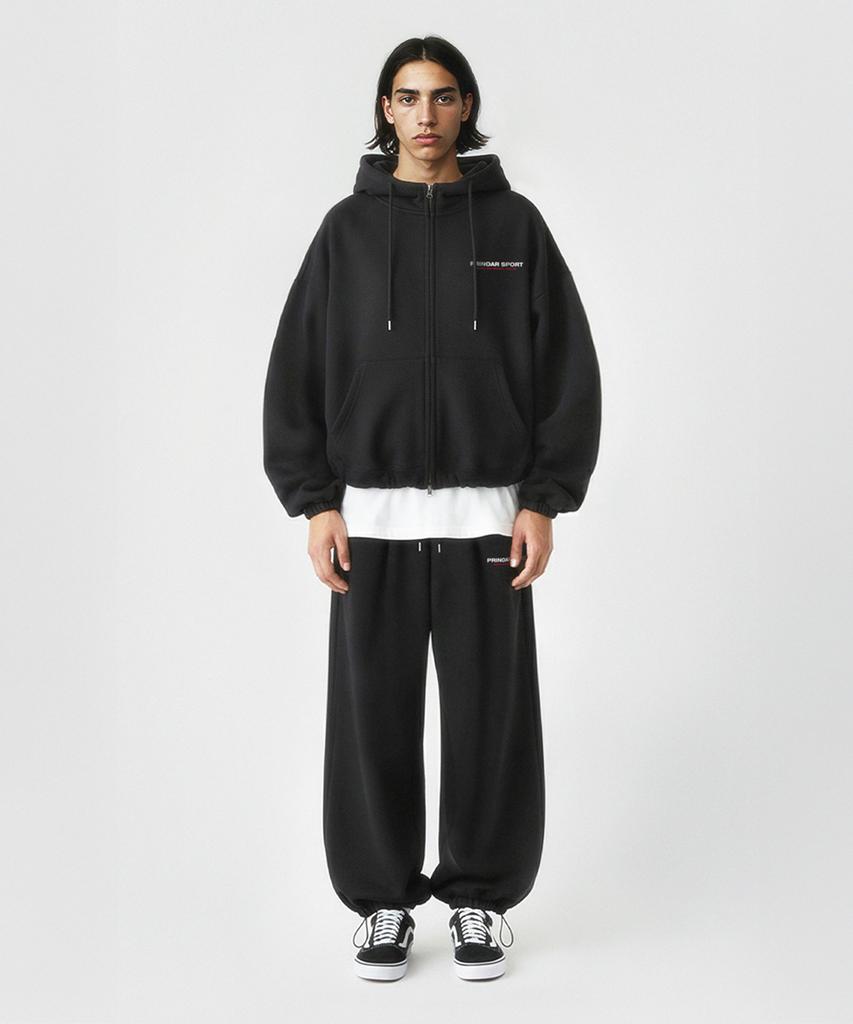 PRINOAR [Fleece Lined] Small Sports String One-Pleat Wide Pants - Black