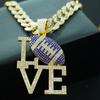 Fashionable Men's Colorful Diamond LOVE Rugby Alloy Pendant, European and American Hip-hop Men's Necklace, Personalized and Colorful