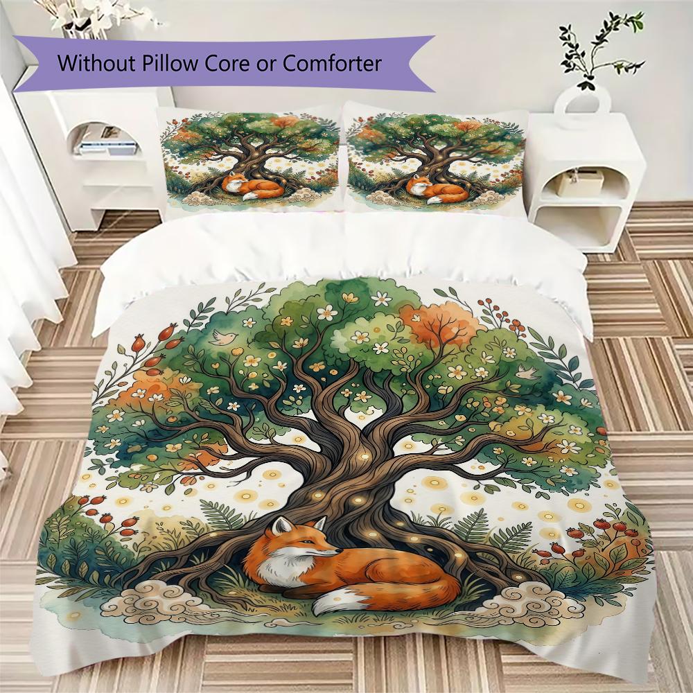 Woodland Storybook Pattern Bedding Uilt Set Uilt Cover Pillowcase Home Decoration Birthday Gift (1 * Duvet Cover + 2 * Pillowcase Without Core)
