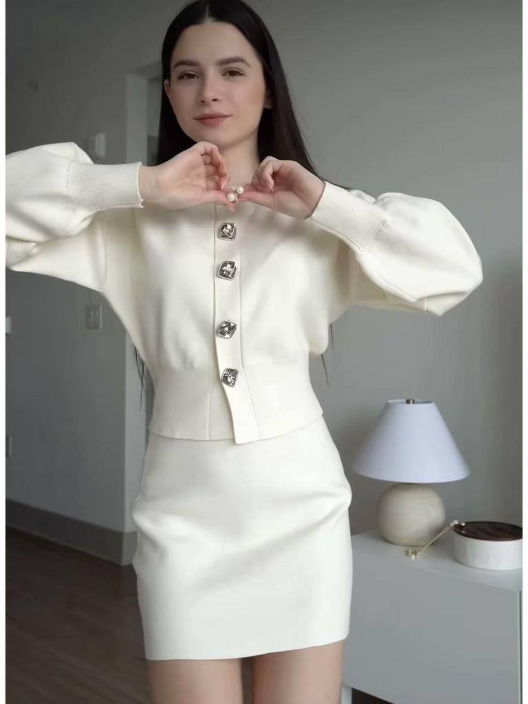 2025ZA Women's Spring/Fall Fashion Buttoned Knitted Cardigan & Skirt Set