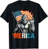 Bigfoot Merica Rock American Flag Patriotic 4th Of July T-Shirt