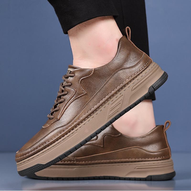 Fashion Men's Shoes 2024 Autumn New British Outdoor Fashion Casual Leather Shoes Men's Autumn Thick-soled Black Work Shoes Size 38-43