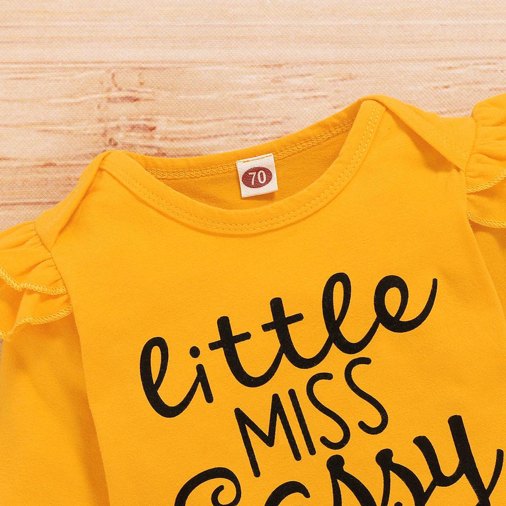 Infant Baby Girls Letter Romper Bodysuit+Sunflower Print Pants+Headband Outfits