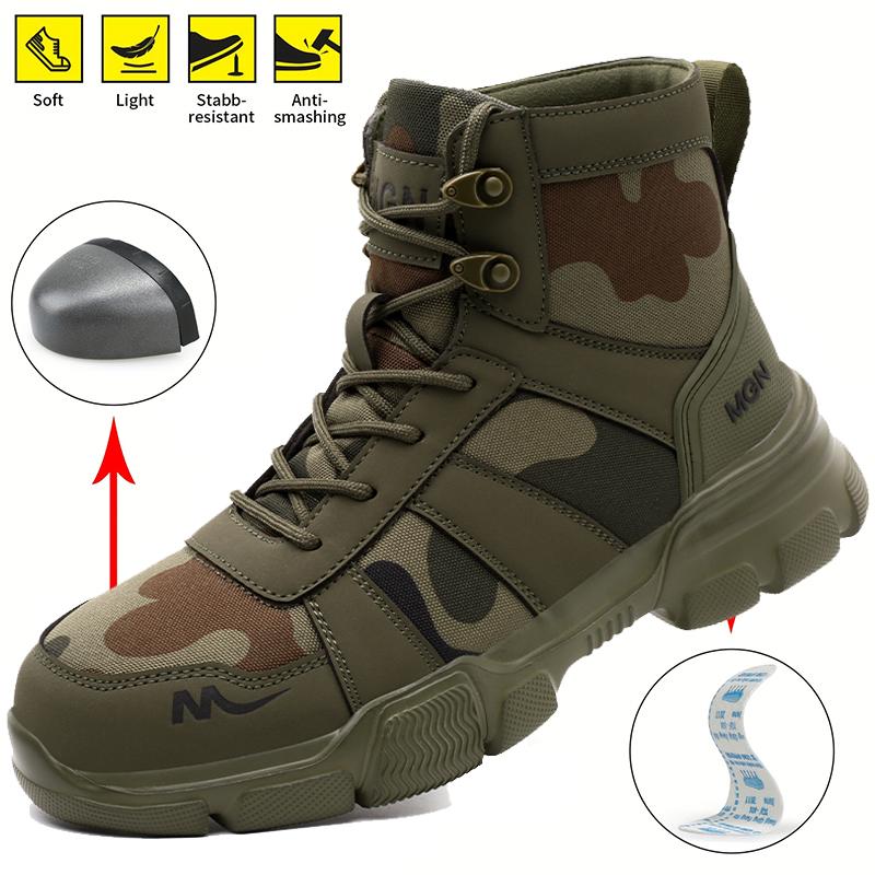 Men'S Steel Toe Boots Anti-Puncture Safety Shoes Lightweight Comfortable Work Boots For Outdoor Workshop Durable Industrial Shoe