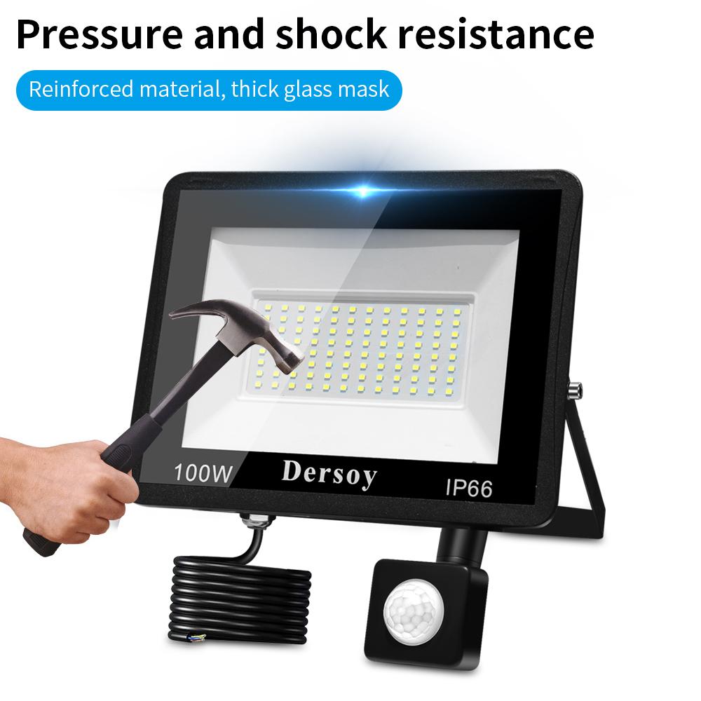 

Светодиодный прожектор с датчиком движения PIR, уличный настенный светильник белого света 100 Вт 50 Вт 30 Вт 20 Вт 10 Вт IP66, водонепроницаемый светодиодный прожектор для сада 100W&6000 K белый