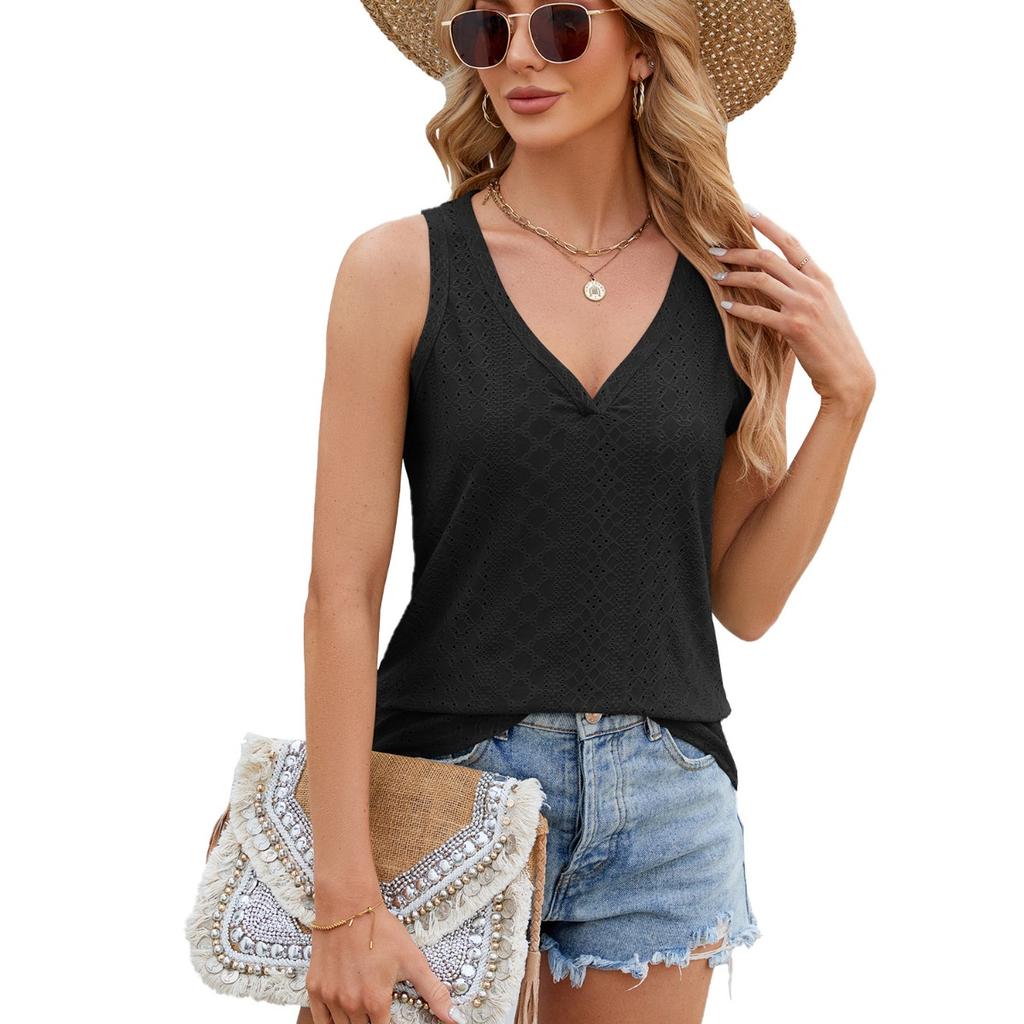 New Women's Solid Color V-neck Loose Sleeveless Tank Top Casual Basic Inner Vest Top