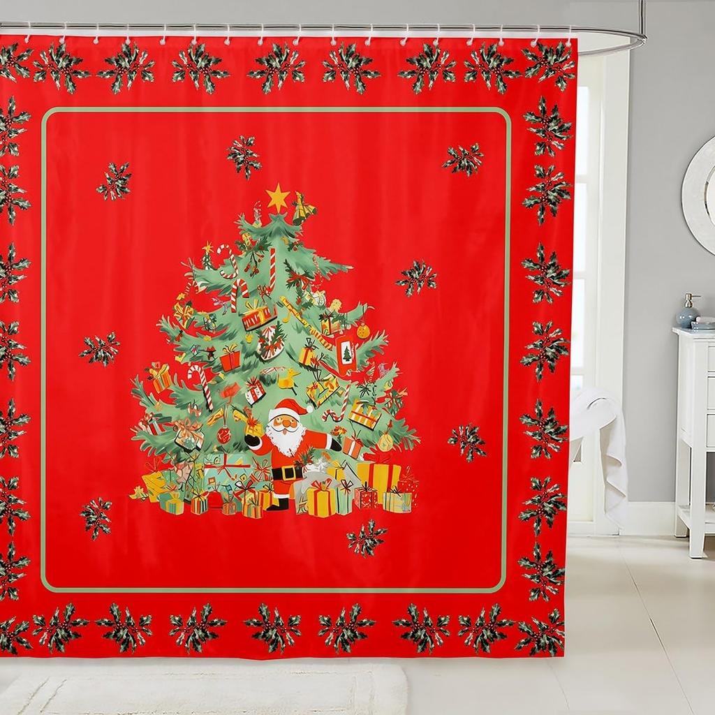 Merry Pink Christmas Shower Curtain,Cartoon Gingerbread Man Bathroom Curtain,Snowflakes Candy Fabric Shower Curtains,Happy New