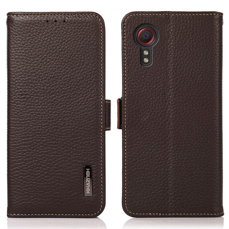 For Samsung Galaxy Xcover7 Wallet Case Genuine Cow Leather Phone Cover with RFID Blocking