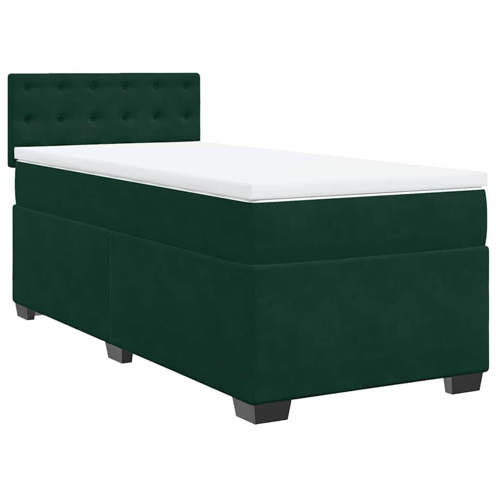 Box Spring Bed with Mattress Dark Green 90x200 Cm Velvet