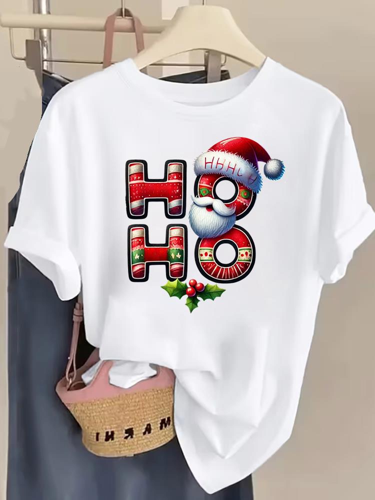 (Asian Size) watercolor tree style Tee Top Christmas Festival New Year Clothing T Shirt Women Fashion Print Female Woman Short Sleeve Graphic T-shirts