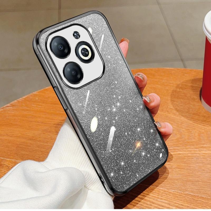 KEYSION Luxury Plating Glitter Phone Case forTECNO Spark Go 2024 20 20C Transparent Soft TPU Shockproof Cover for Tecno Pop 8