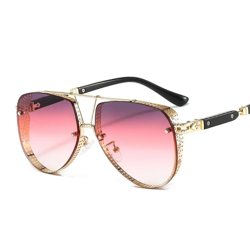 Luxury Oval Sunglasses for Men Women Designer Metal Alloy Frame with Gradient Lens Trendy Pilot Gafas De Sol Hombre