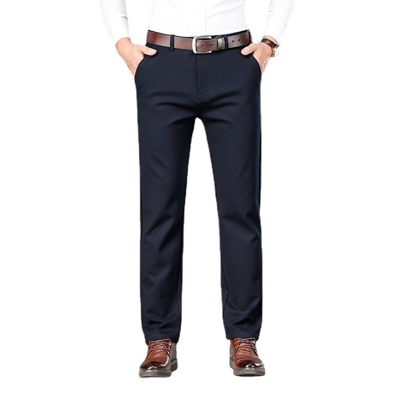 Elastic straight leg suit pants for men, comfortable high waisted knitted casual pants, straight leg loose drape suit pants for men