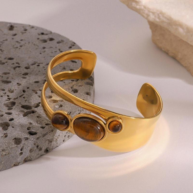 Irregular Open Cuff Pearls Bracelet Stainless Steel Wristchain Adjustable Bangle Geometric Jewelry Festival Accessories