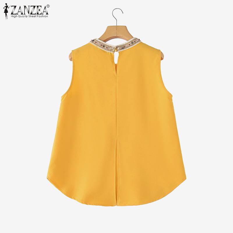 ZANZEA Sommer Damen Ärmellos Pailletten Patchwork Lässige Tanktops