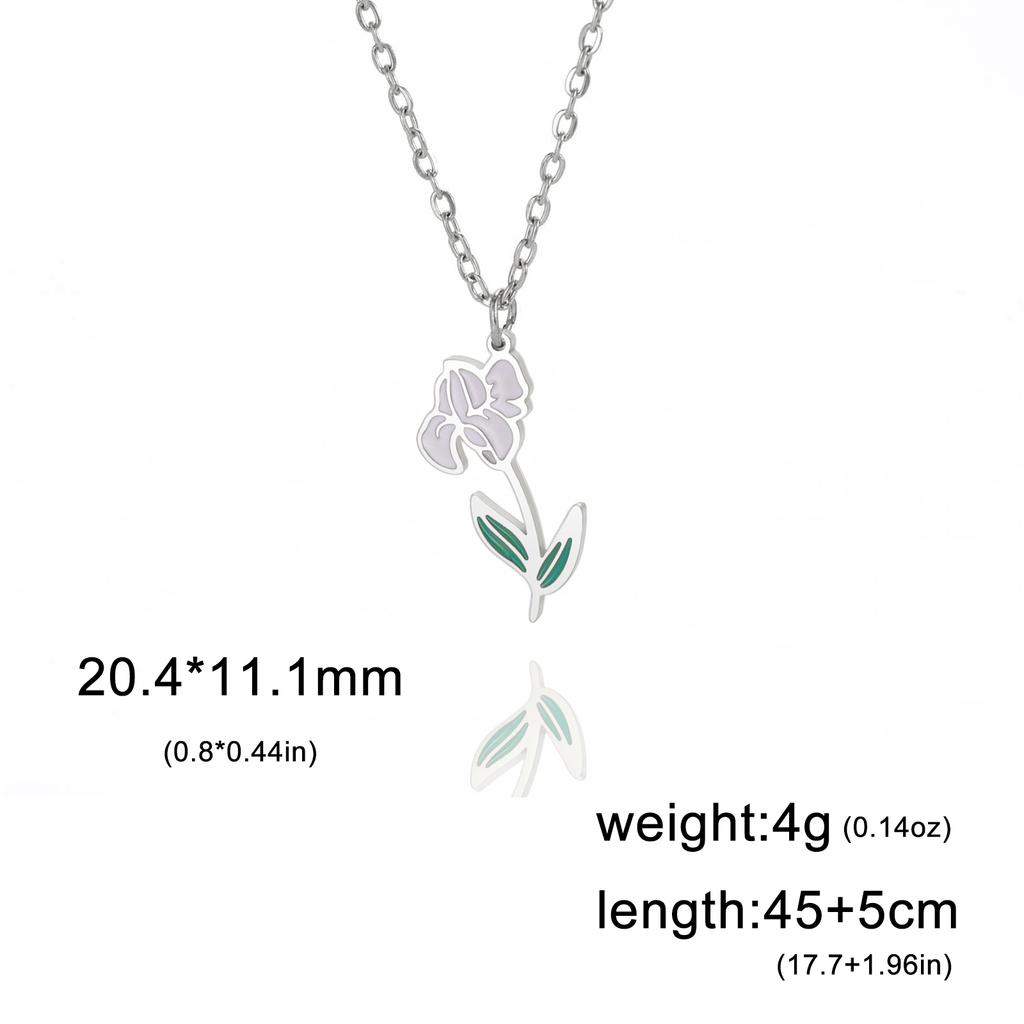 12 Birth Months Flower Necklace Stainless Steel White Green Enamel Daisy Rose Cosmos Pendant Neck Chains Birthday Gift