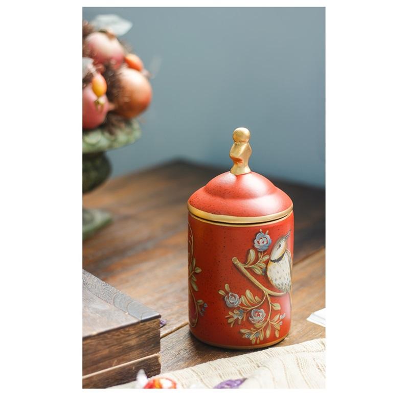 1pc Decorative Ceramic Storage Jar with Lid, Bird Design, Food-Safe Porcelain Tea/Coffee Canister