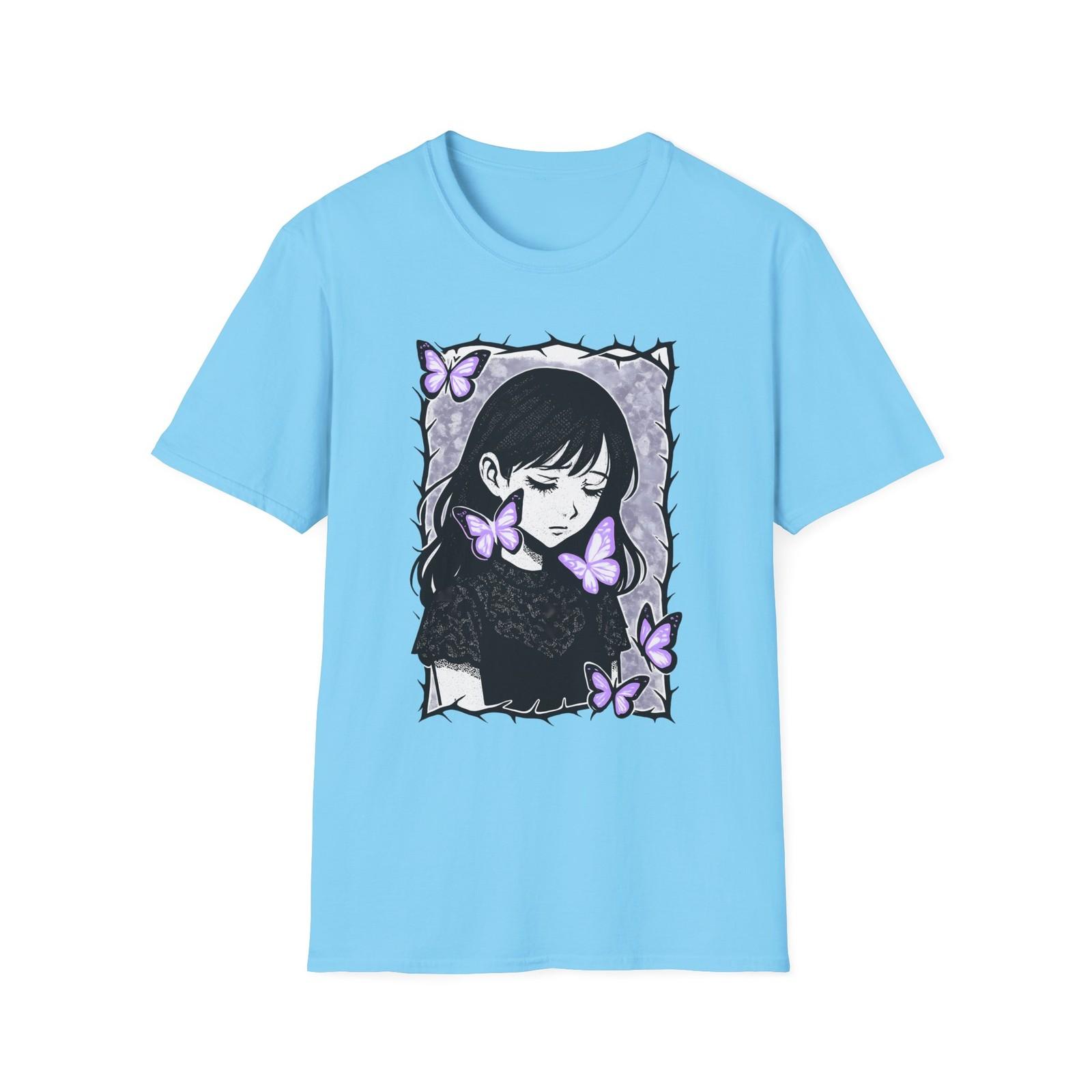 Unisex Softstyle Gothic Butterfly T-Shirt Mens Womens Tees Top – Haunting Female Portrait, Surreal M