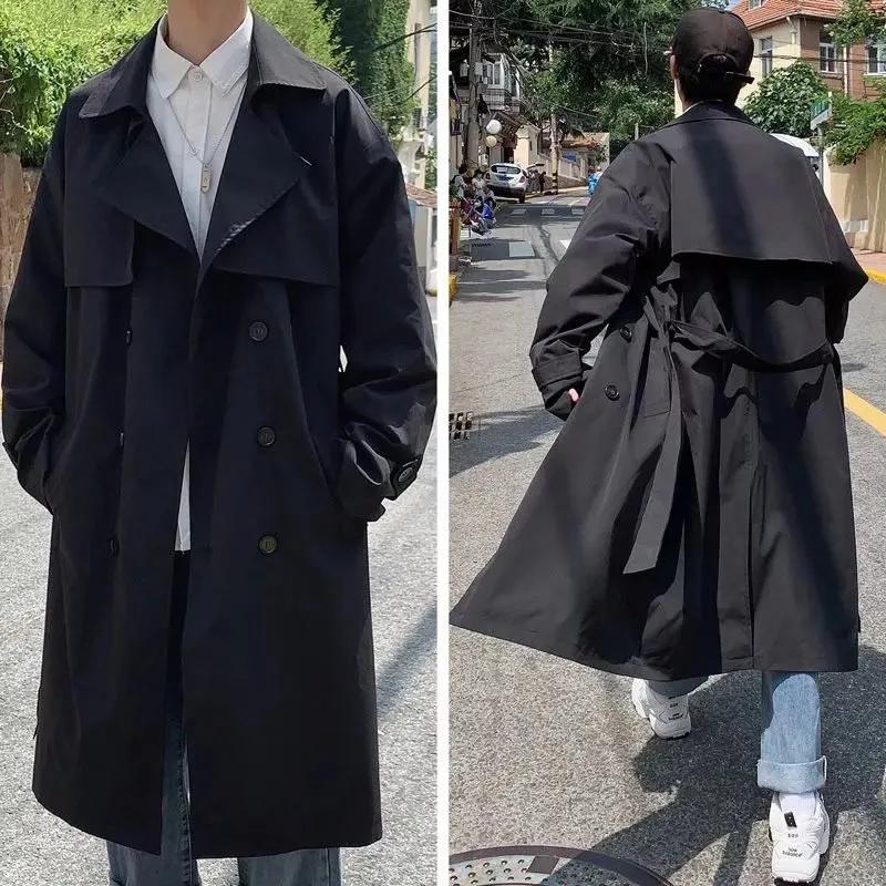 Abrigo Trench para Hombre Primavera Otoño Abrigo Trench para Hombre Streetwear Cortavientos Abrigo Trench para Hombre Sólido Business Casual Suelto Largo