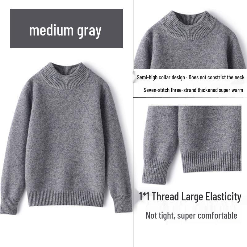 Children s Unisex Wool Sweater – Thick Half-High Collar Knit Base Layer for Autumn/Winter, Baby Cashmere Blend 90 (Height 80-90 cm)
