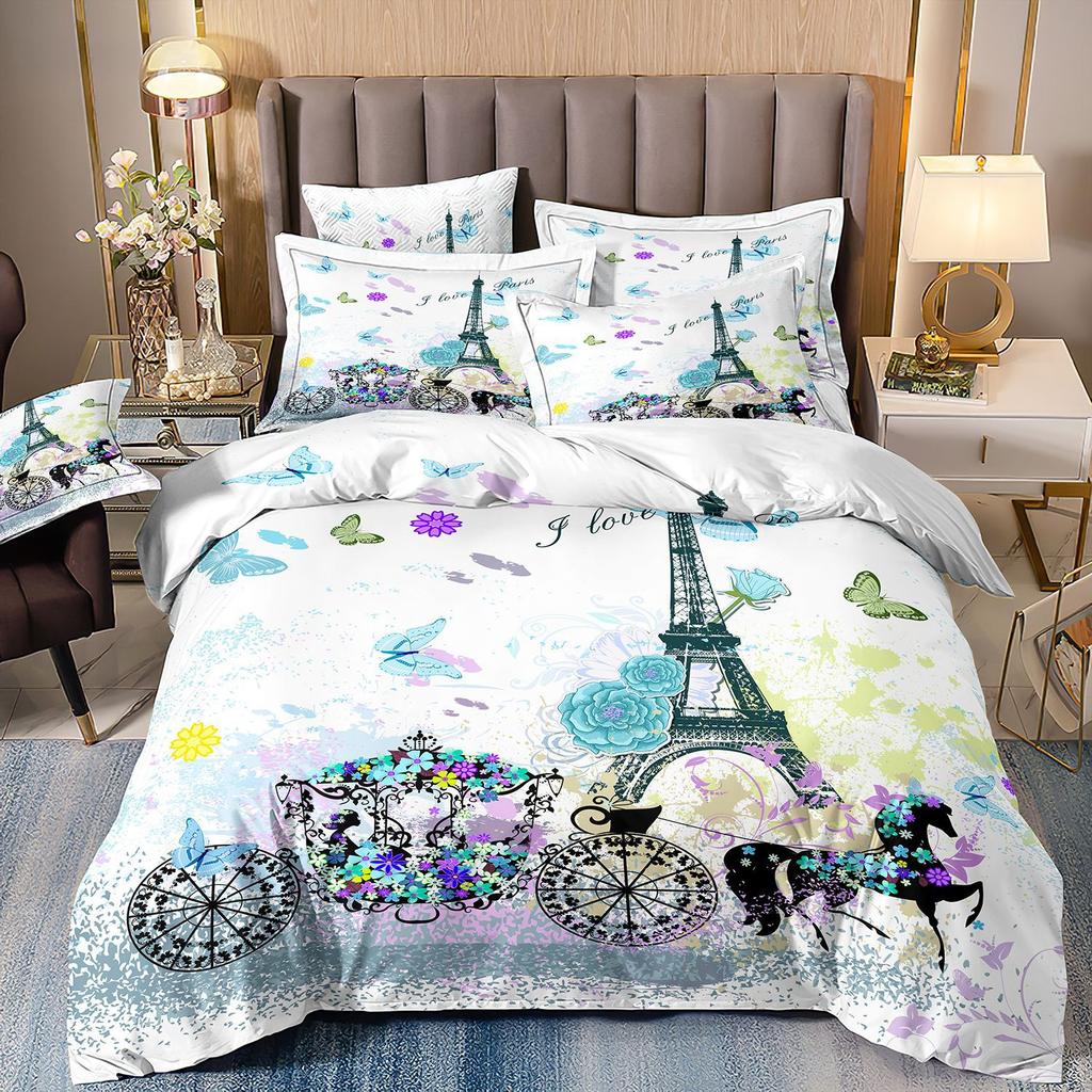 Eiffel Tower Bedding Three-Piece Cherry Blossom 3D Digital Printing Direct Sales