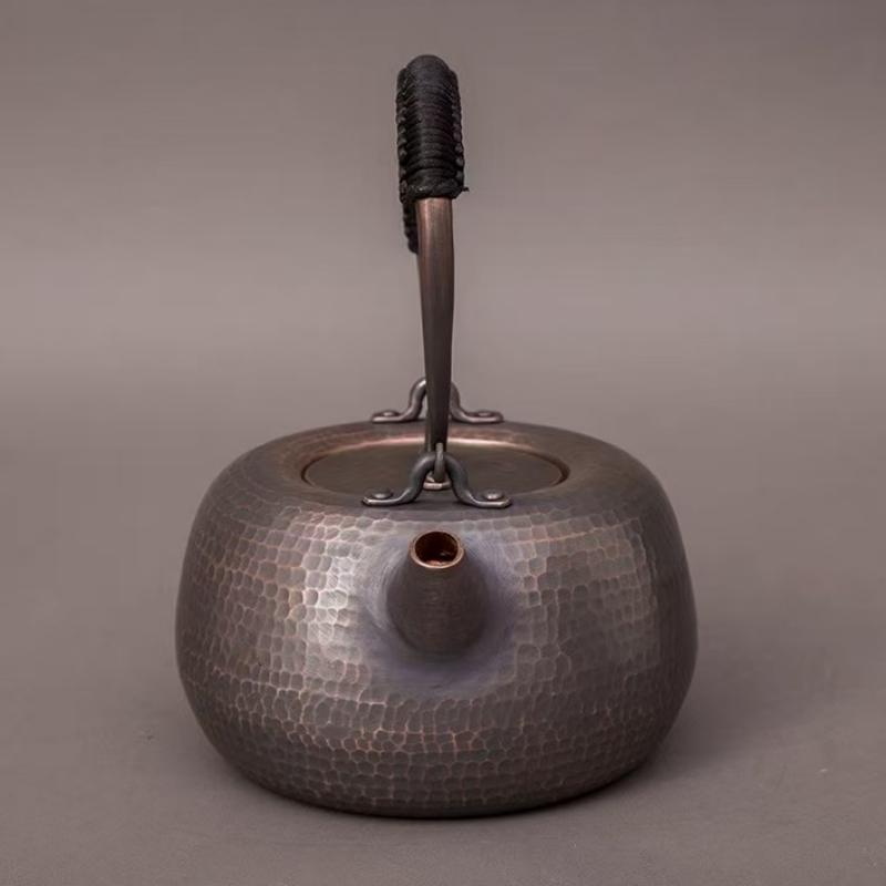 Vintage Thickened Copper Kettle,Handcrafted Hammer Texture Weave With lid Handheld1.5 L Coffee Pot,Heat Resistant Filter Tea Pot