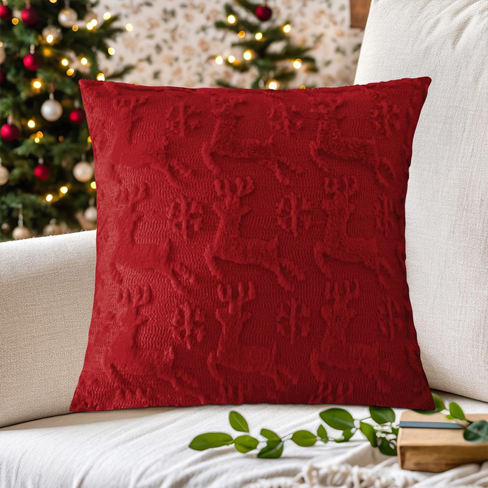 Plush Jacquard Christmas Pillow Cover Soft Home Decor Christmas Living Room Sofa Throw Cushion Cover Embroidered Pillowcase