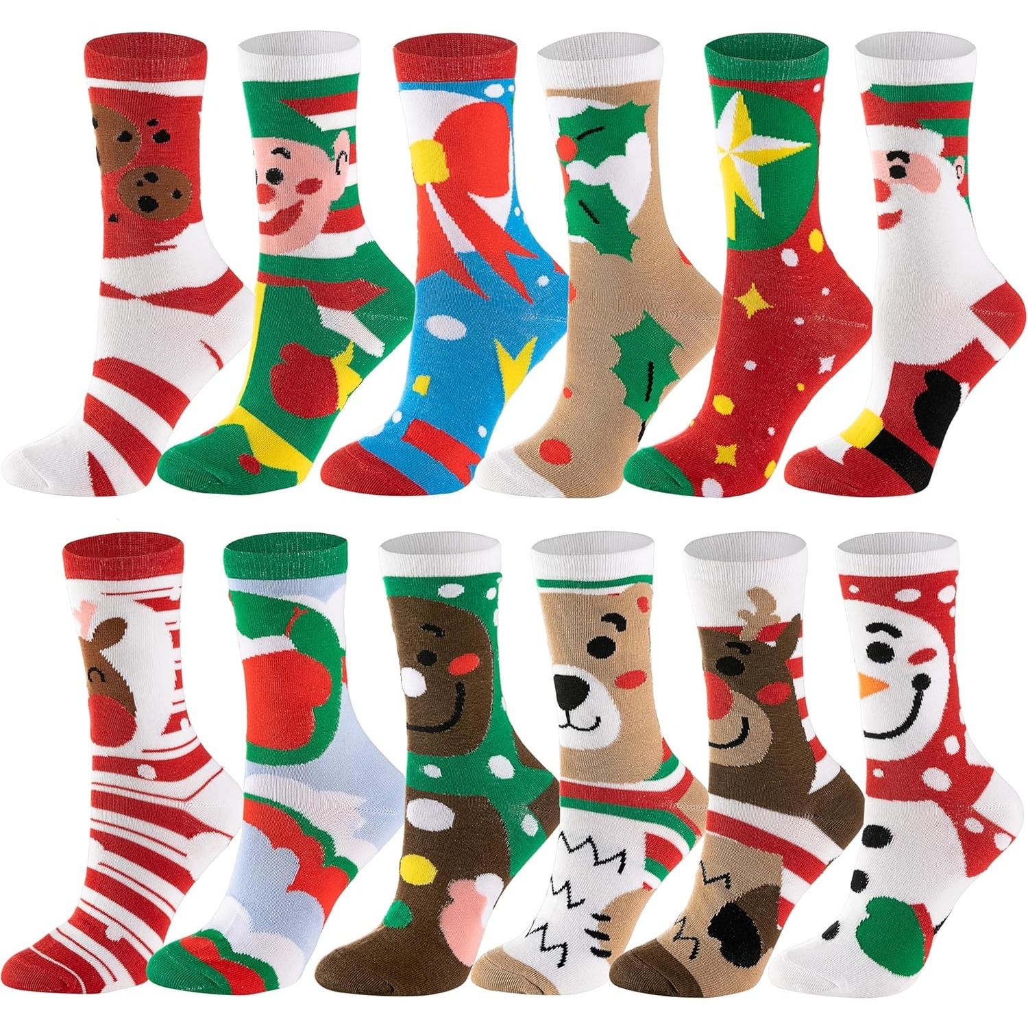

JOYFY 12 пар Різдвяних шкарпеток Різдвяні шкарпетки середньої довжини для жінок Подарунок на свято або день народження 19x24cm