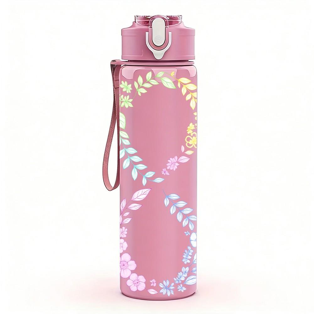 1PC Pastel Infinity Symbol Art 750ml Color Plastic Sports Water Bottle Leakproof Flip Straw Lid Suitable for Sports Office Home Use