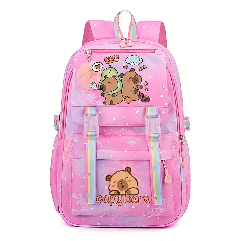 

Новые школьные рюкзаки для старшеклассников большой вместимости, студенческий школьный рюкзак, маленький свежий рюкзак с принтом милой капибары