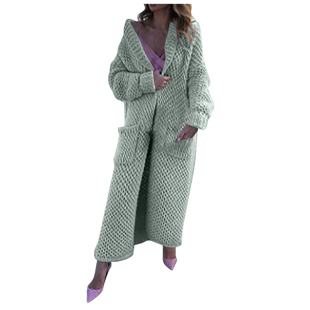 Women's Winter Long Lapel Warm Sweater Loose Knit Cardigan Jacket Solid Color Thick Fashion Sweater Coat
