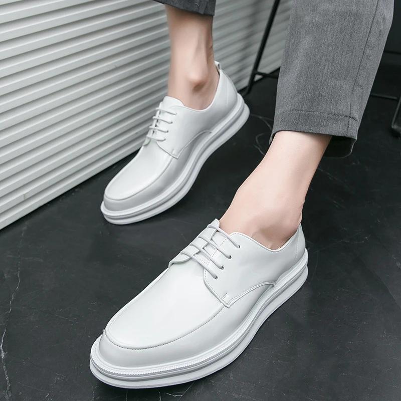 British Trend New Men's White Black Platform Derby Shoes Men Man Male Designer Formal Wedding Prom Dress Shoes Men