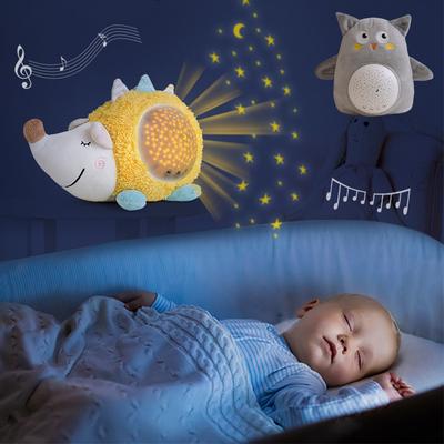 Plüsch-Schlafhilfe für Babys und Kleinkinder mit beruhigendem Nachtlicht-Displayprojektor, Musik-Schlafbegleiter, Kissen, Stofftier-Spielzeug