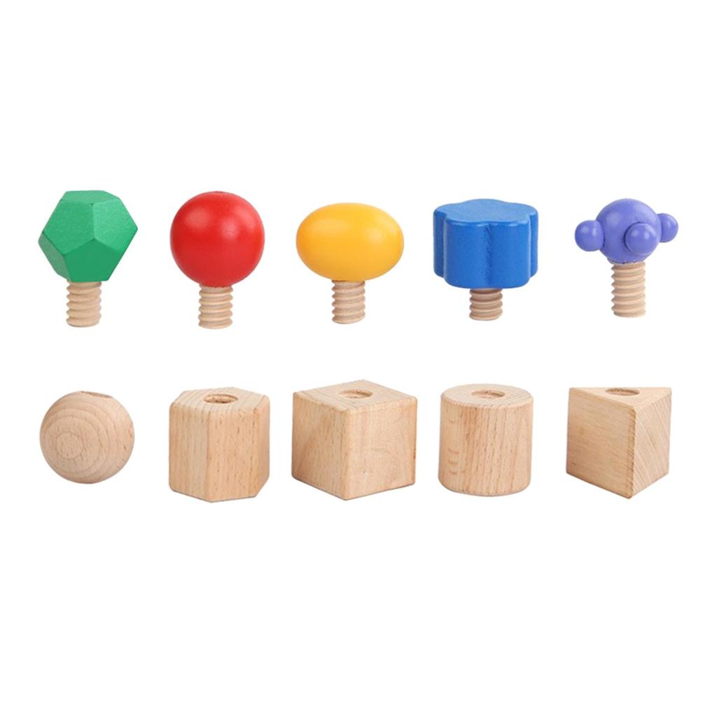 Wooden Nuts and Bolts Staking Toy Tightening Screw Insert Blocks for 2 3 4 5 Years Old Kids