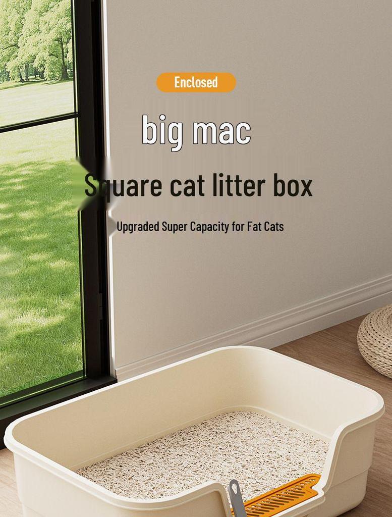 Extra Large Splash-Proof High-Sided Cat Litter Box, Semi-Enclosed & Easy to Clean