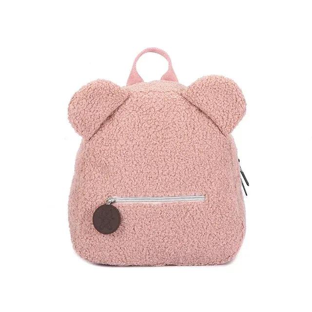 

Cute Bear Ear Fleece Small Backpack Kids Girls Casual Warm Lambswool Daypack Bag Schoolbag Rucksack For Travel Shopping рожевий