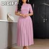DICFY Women's Fashion Summer Spring Solid Color Print Short Sleeve O-Neck Casual Dresses