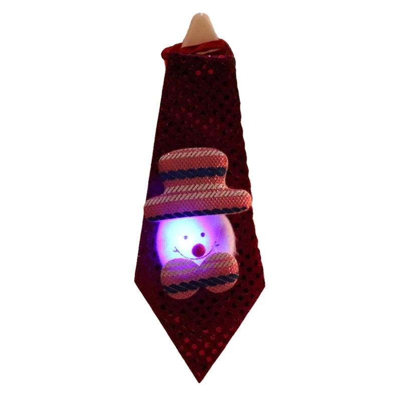 57BD 8Inch Christmas Costume Bow Tie Glow at Dark(Optional) Interactive Xmas Necktie with Blinking Sequin Cloth Novelty Gift