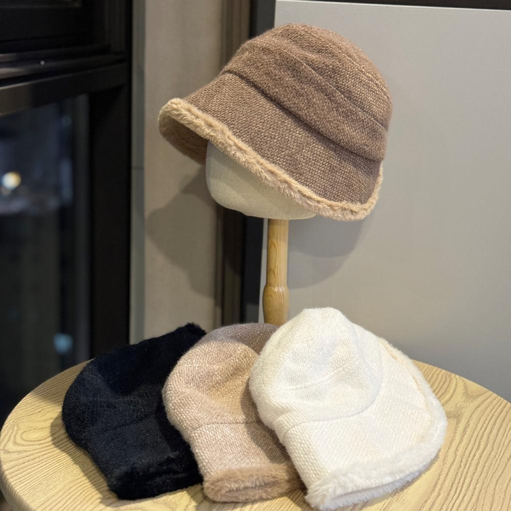 Fisherman Hat Women's Autumn and Winter Versatile Basin Hat with Velvet and Thick Cold Proof and Warm Bucket Hat Without Makeup